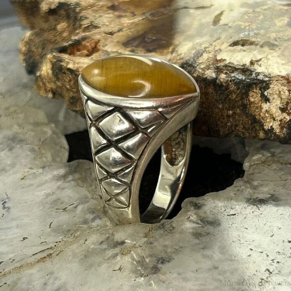 Sterling Silver marquise Tiger's Eye Decorated Fashion Ring Size 7 For Women